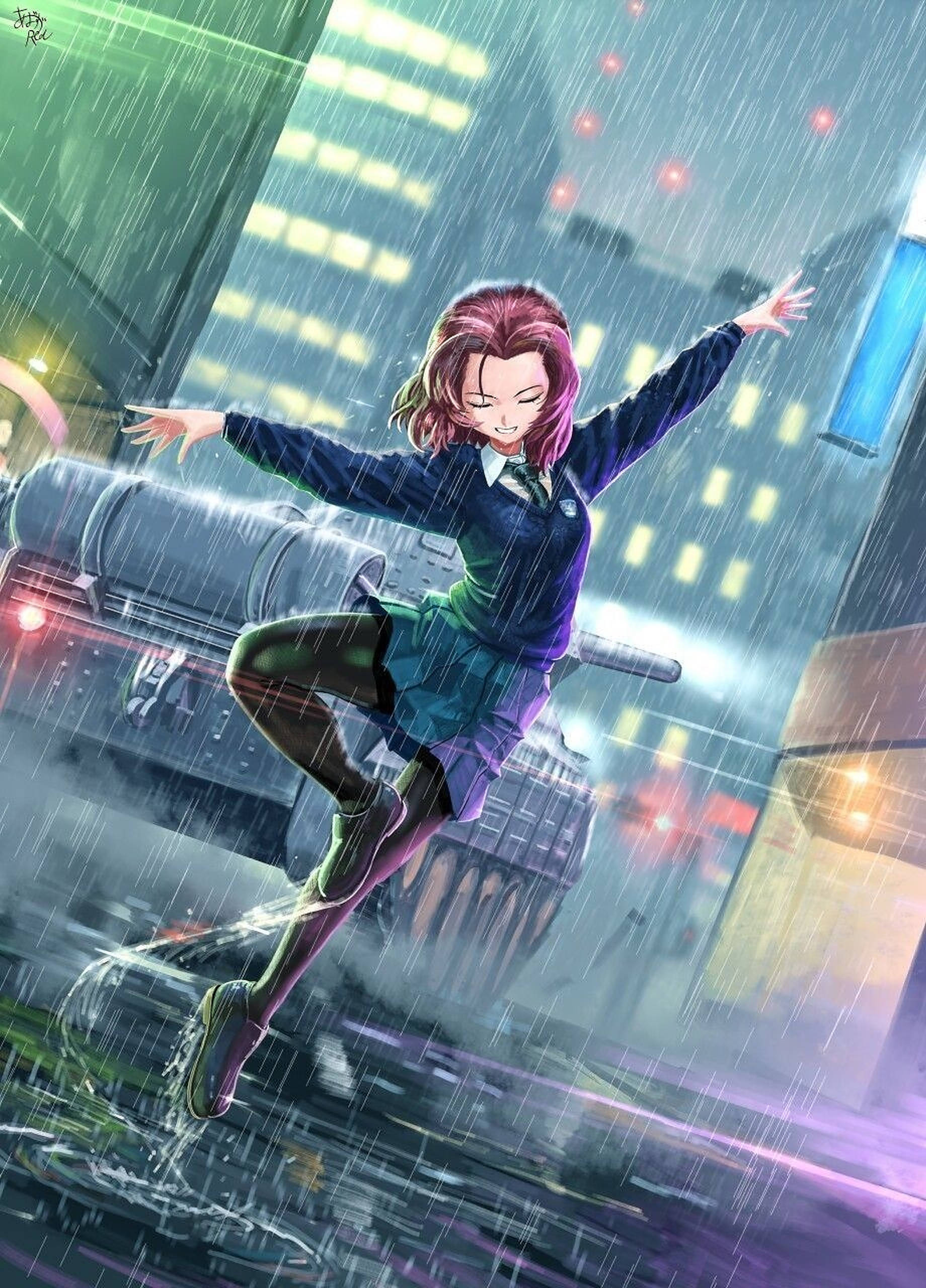 Cô gái Anime nhảy múa dưới mưa Hình nền