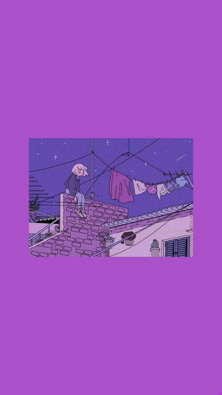 Cô Gái Anime Phong Cách Pastel Tím Trên Tumblr Hình nền