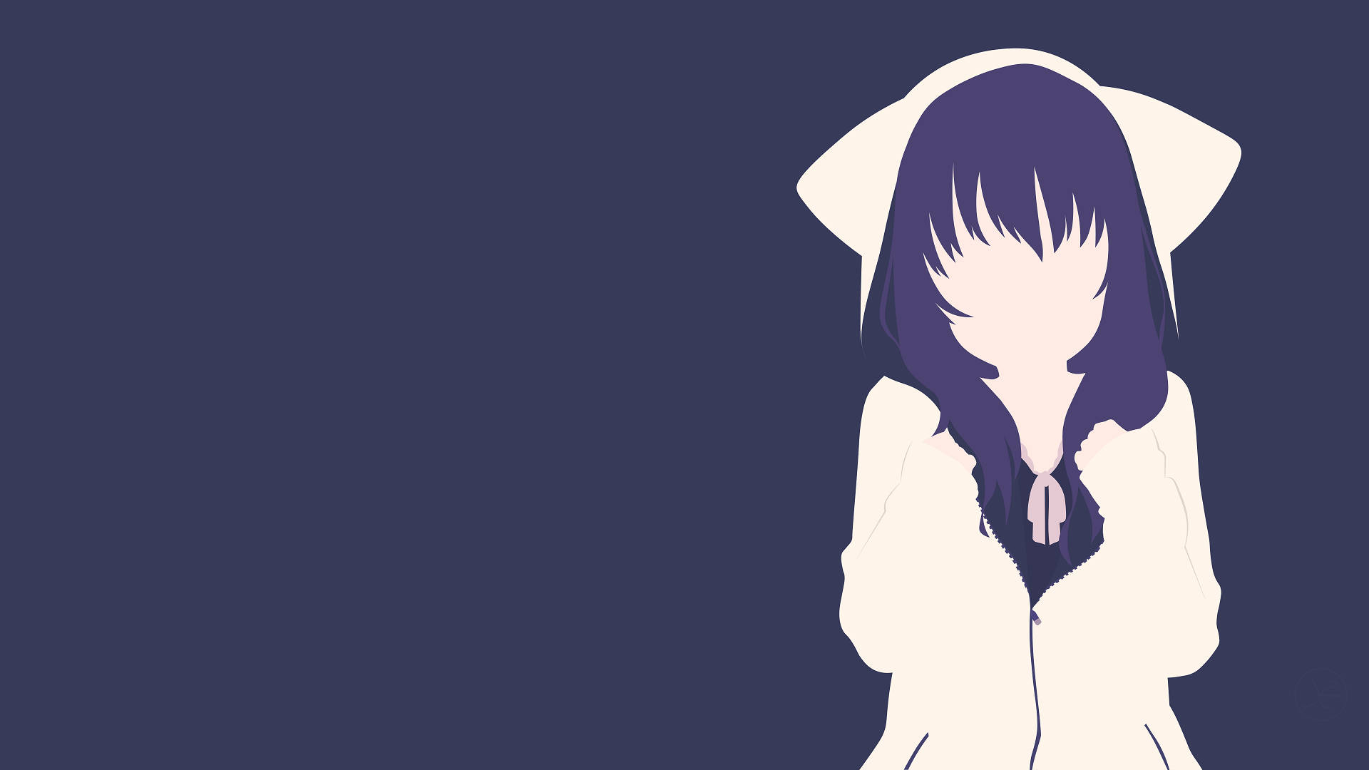 Cô gái Anime phong cách tối giản với áo hoodie mèo dễ thương Hình nền
