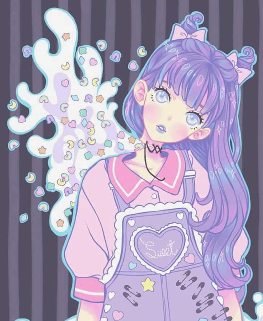 Cô gái anime phong cách goth pastel mặc yếm Hình nền