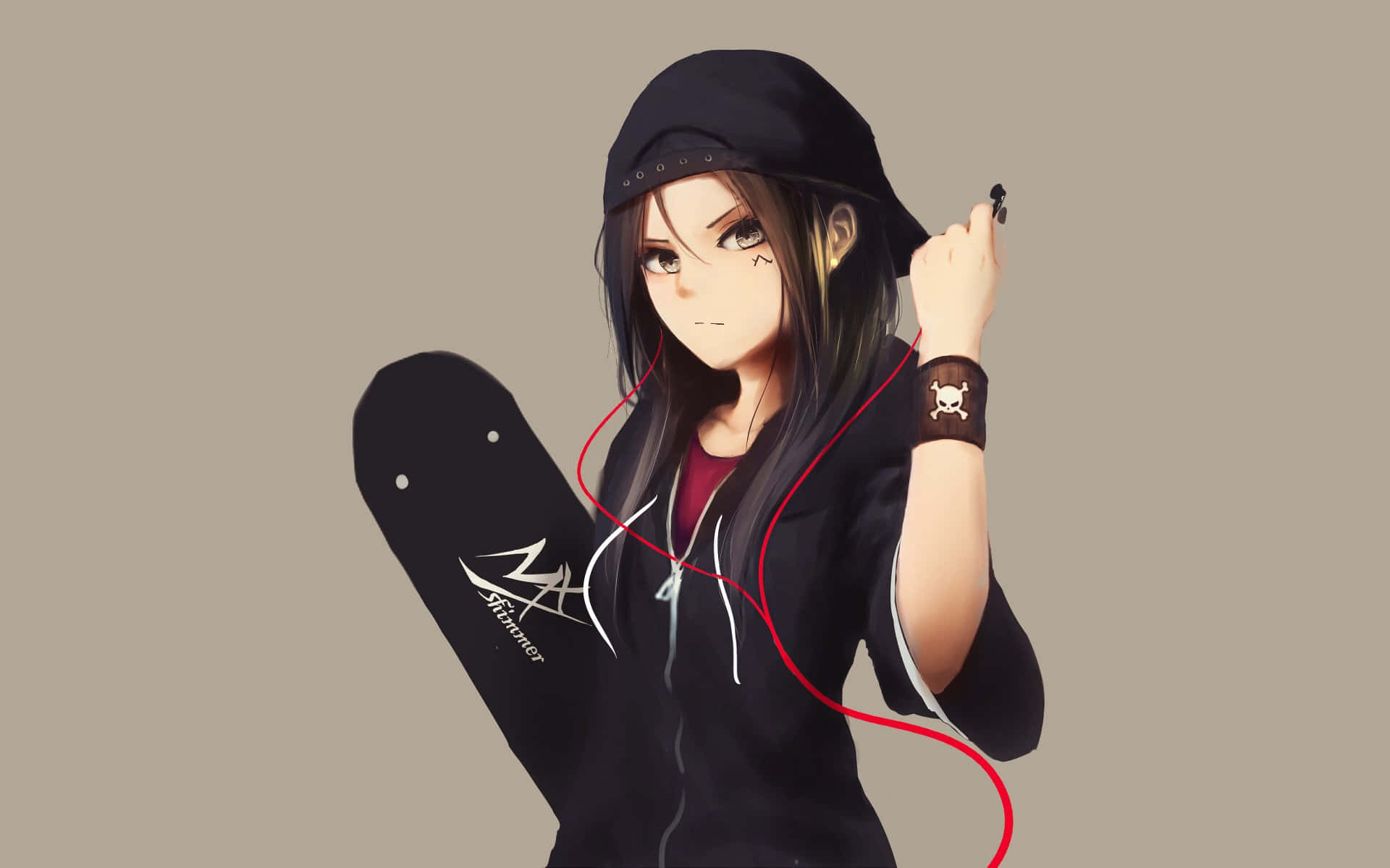 Cô gái Anime phong cách này đang mặc một chiếc áo hoodie ngầu. Hình nền