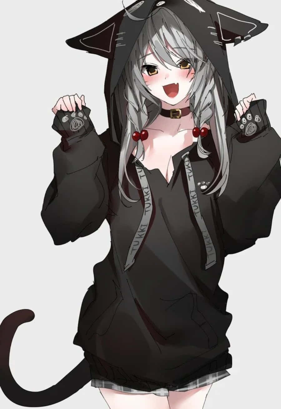 Cô gái Anime phong cách và sành điệu với chiếc áo hoodie dễ thương Hình nền