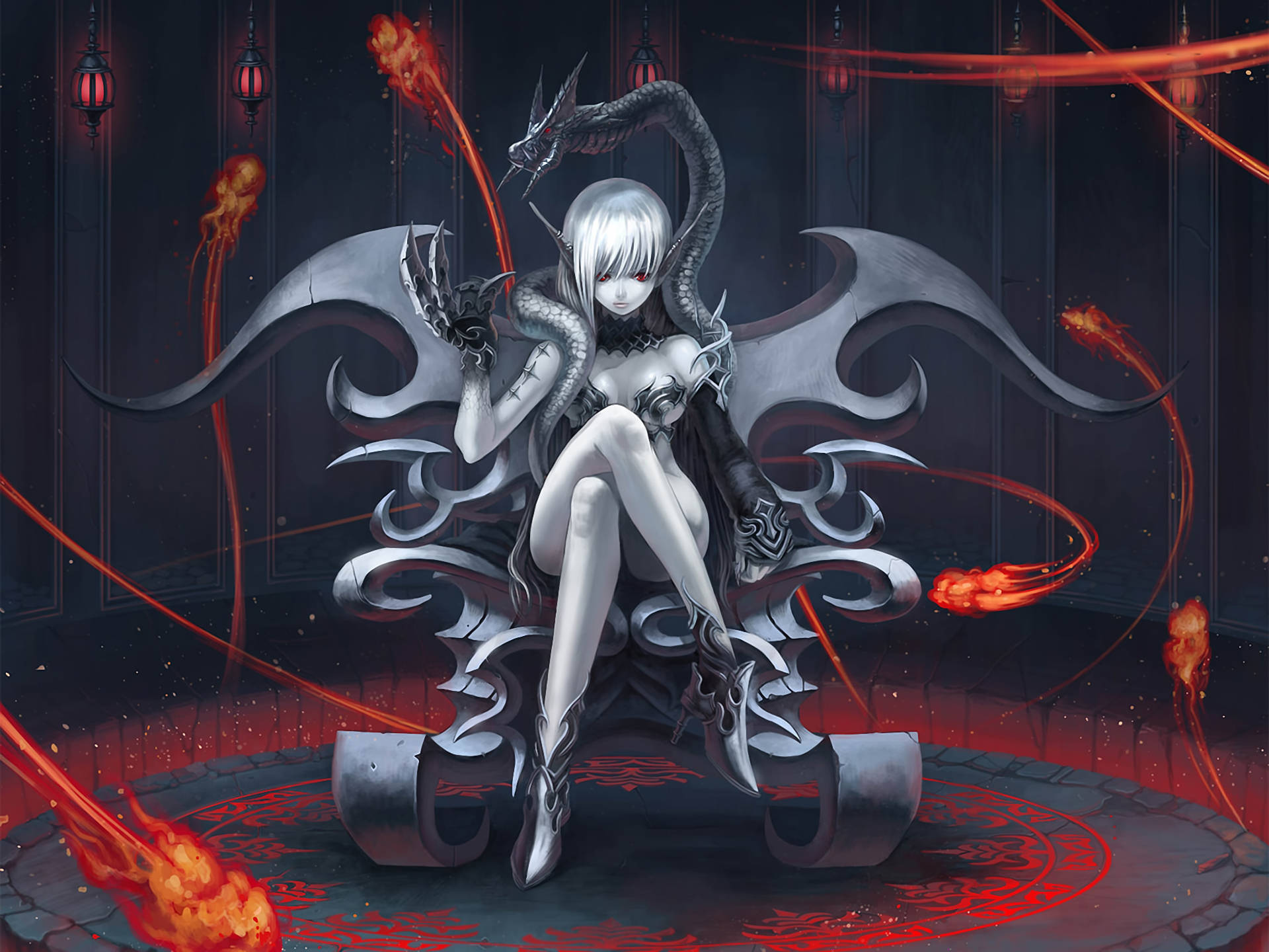 Hình nền Cô Gái Anime Rồng Đen Tối