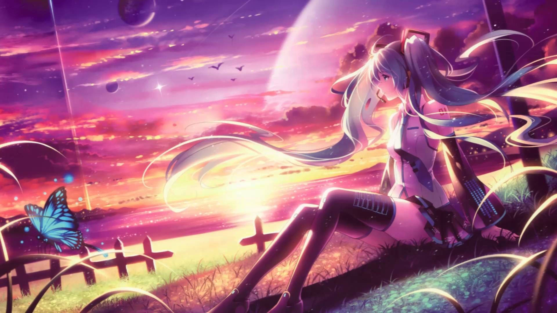 Cô Gái Anime Tóc Đuôi Sam Nightcore Hình nền