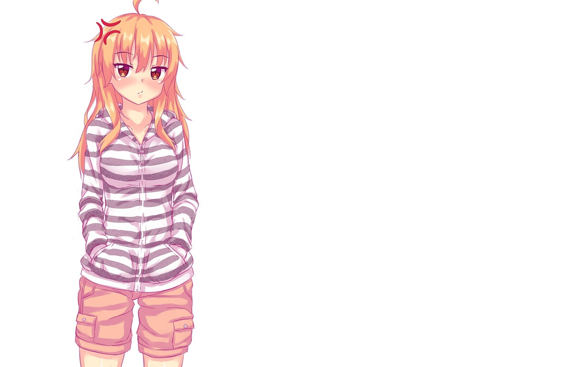 Cô gái anime tóc vàng mặc áo hoodie sọc Hình nền