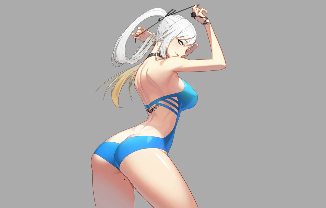 Cô gái anime tóc đuôi ngựa mặc bikini Hình nền