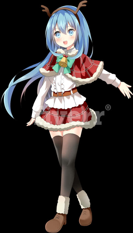 Cô Gái Anime Trang Phục Tuần Lộc Hình nền