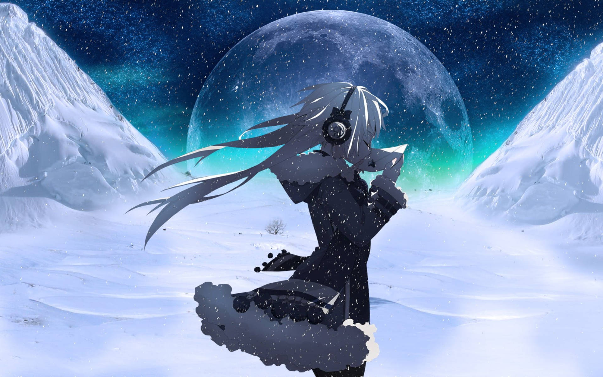 Cô gái anime trong vũ trụ mặt trăng Hình nền