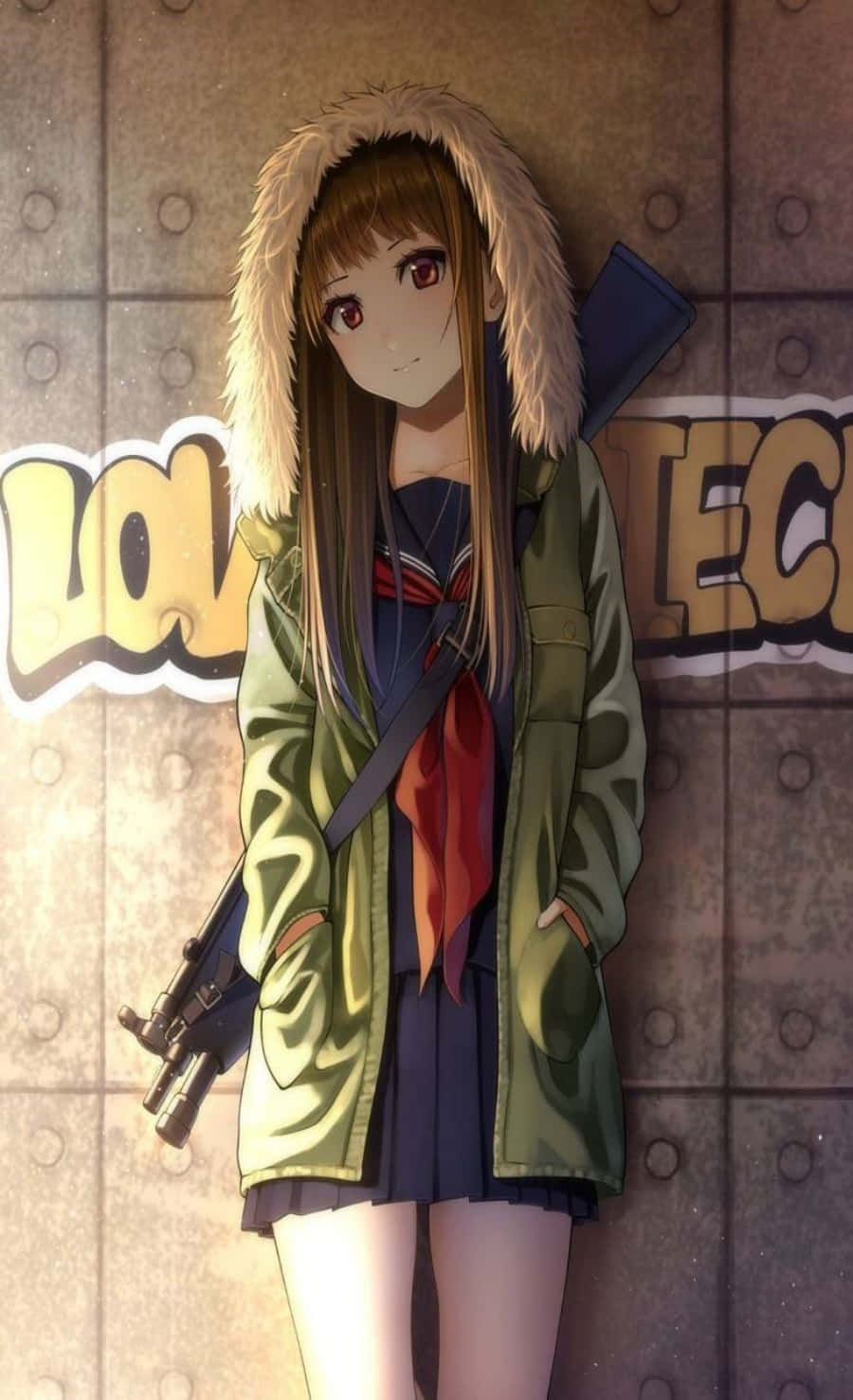 Cô gái anime trong chiếc áo hoodie thời trang Hình nền