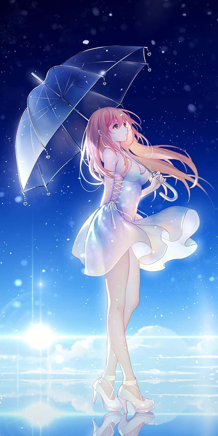 Cô gái anime với ô trong suốt cho iPhone 12 Hình nền