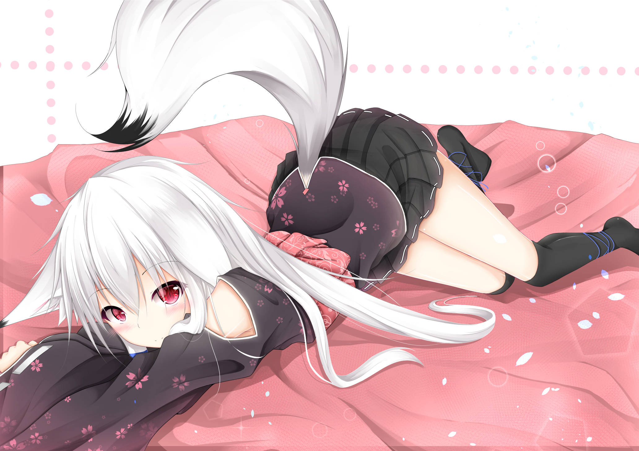 Cô gái anime với đuôi mèo kawaii Hình nền