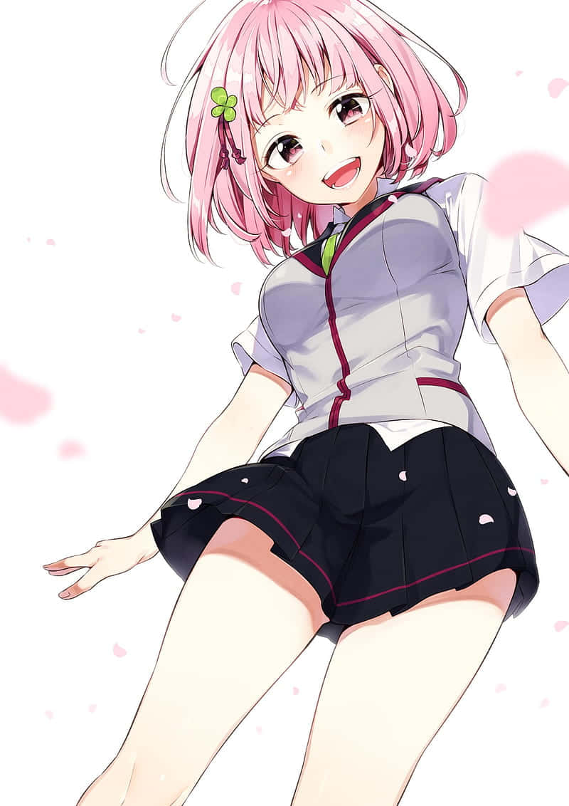 Cô gái anime xinh đẹp tóc hồng Hình nền