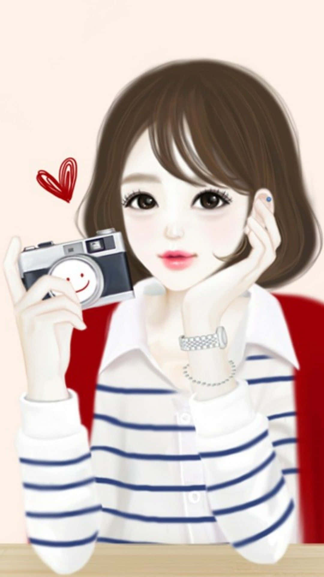 Cô gái anime xinh đẹp với máy ảnh Hình nền