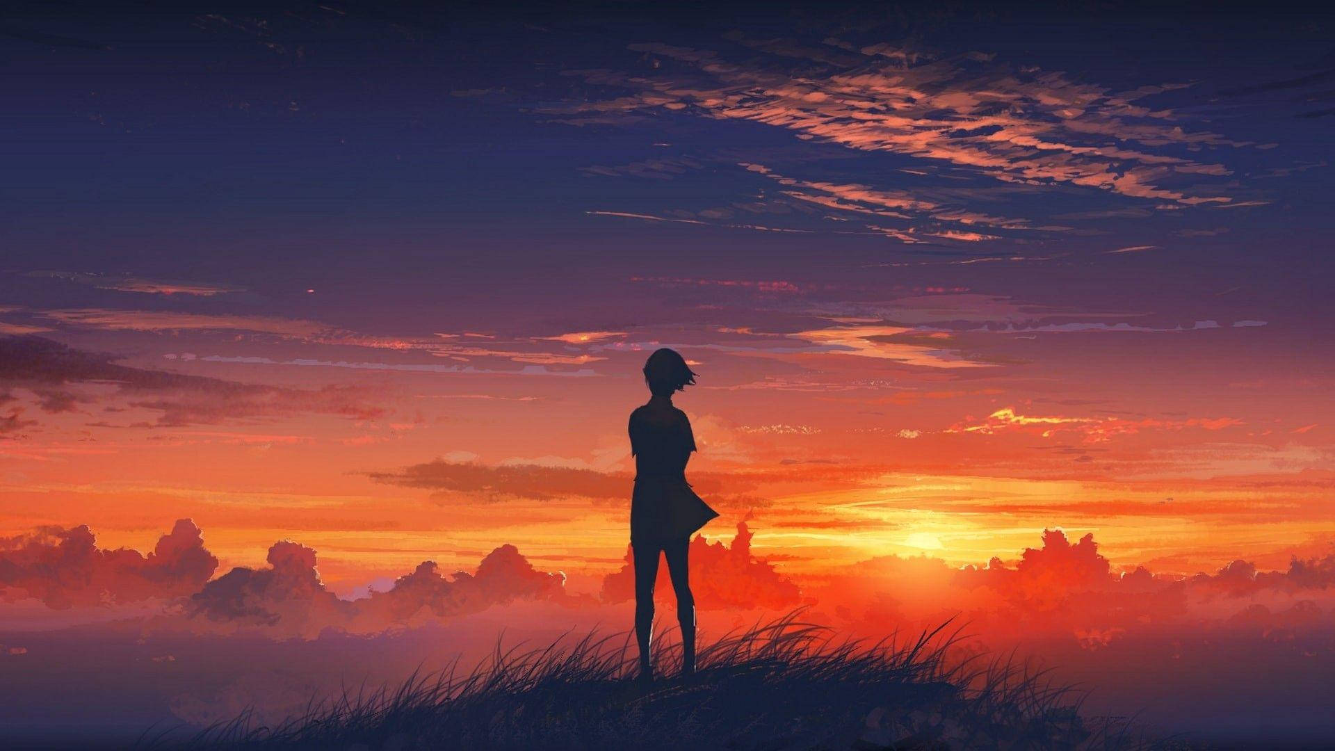 Cô gái bóng đen Anime Thẩm mỹ Hoàng hôn Hình nền