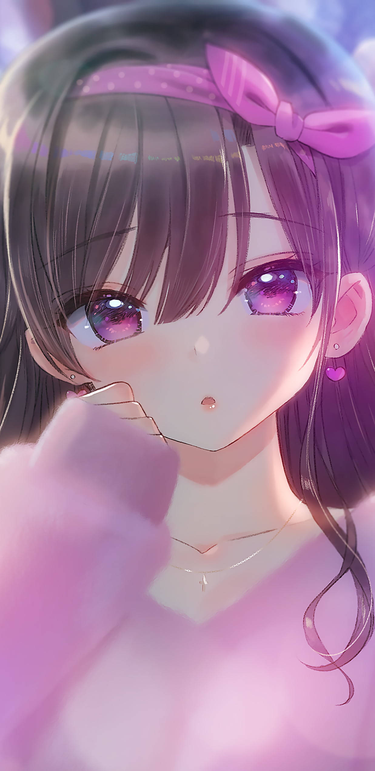 Cô Gái Dễ Thương Phong Cách Kawaii Anime Màu Hồng Hình nền