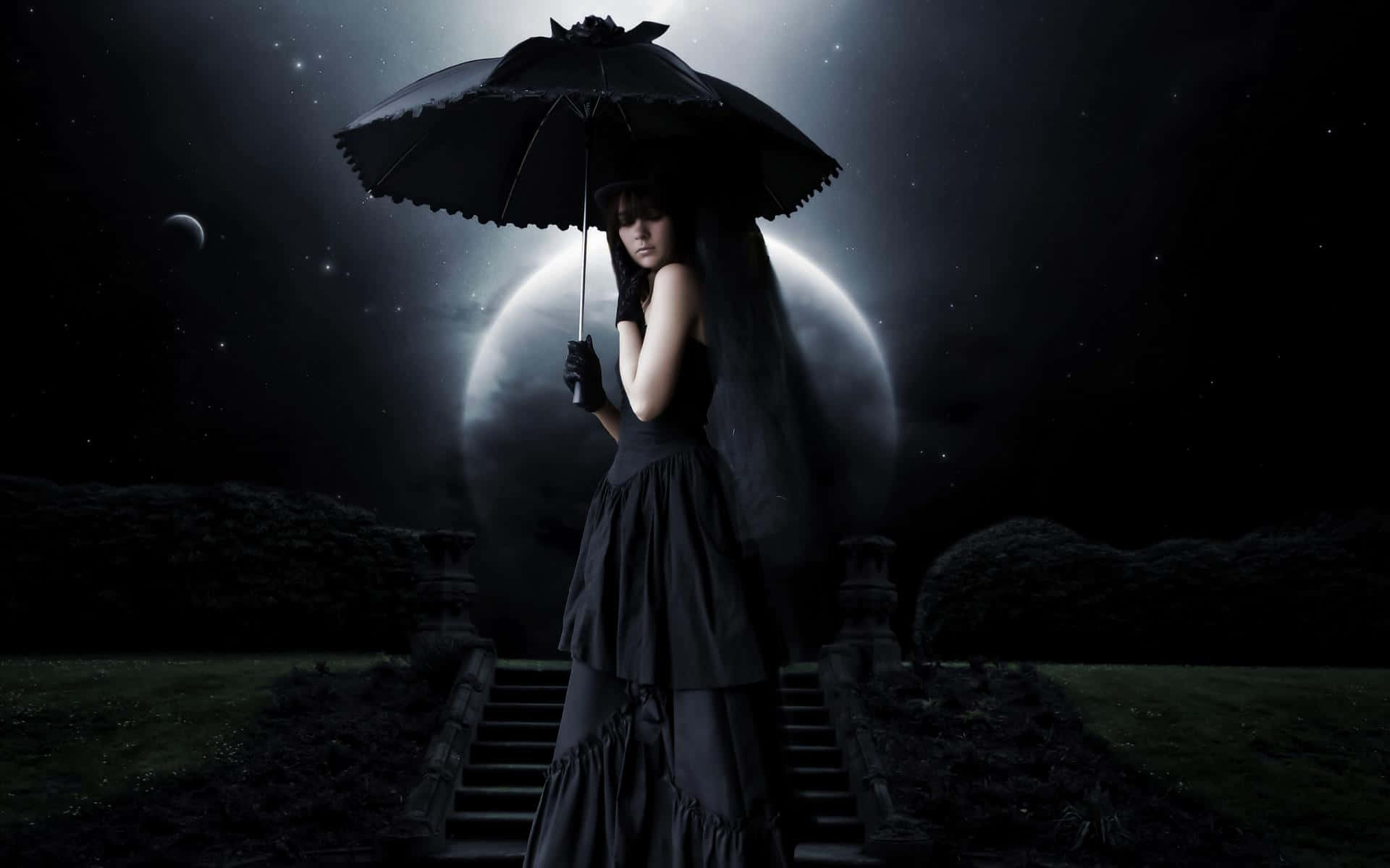 Cô gái Gothic với chiếc ô Hình nền