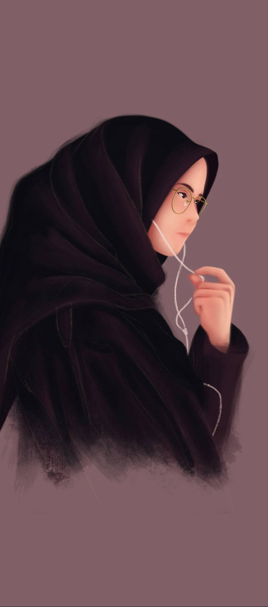 Cô gái hoạt hình Hijab nghe nhạc Hình nền