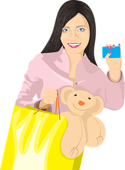 Cô gái đi mua sắm với gấu bông và thiệp minh họa Hình nền