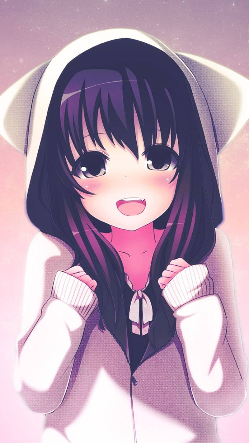 Cô Gái Kawaii Đáng Yêu Mặc Áo Hoodie Hình nền