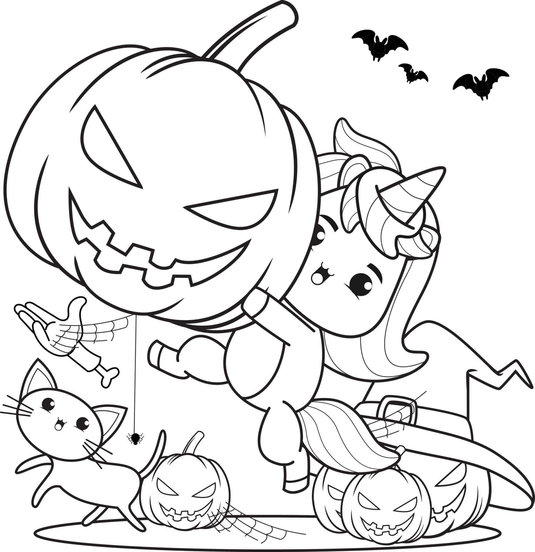 Cô gái kỳ lân tô màu Halloween Hình nền