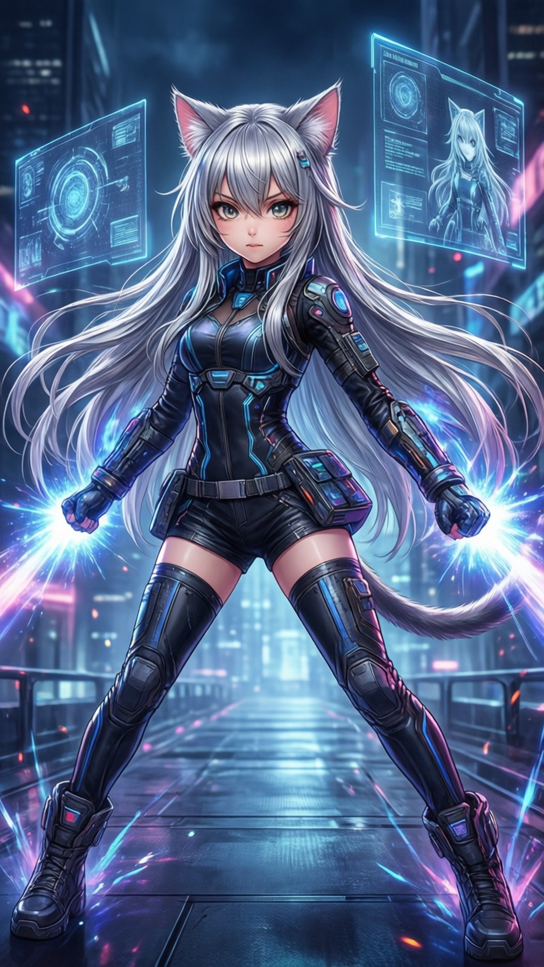 Cô gái mèo Cyberpunk Hình nền
