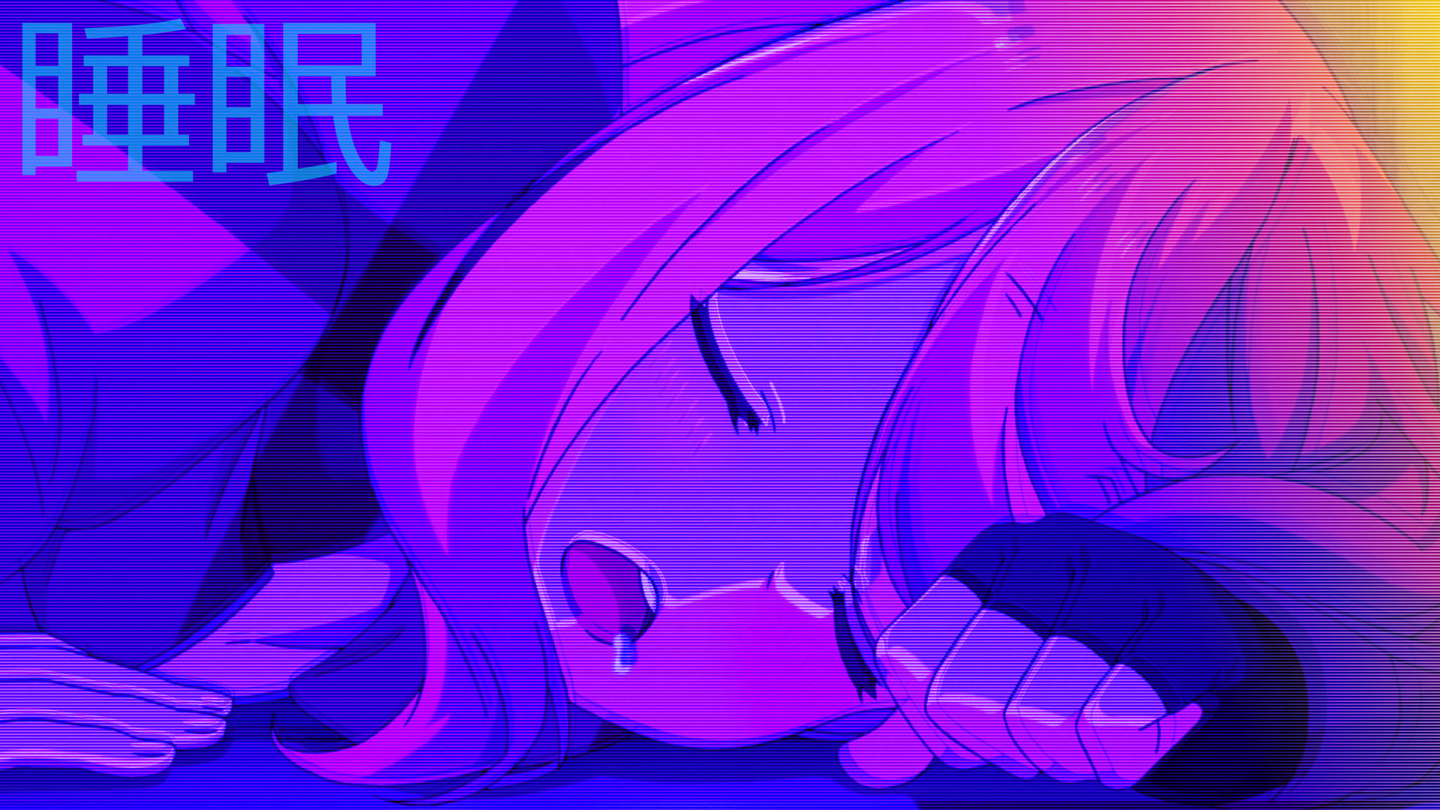 Cô Gái Ngủ Đậm Chất Anime Màu Hồng Hình nền