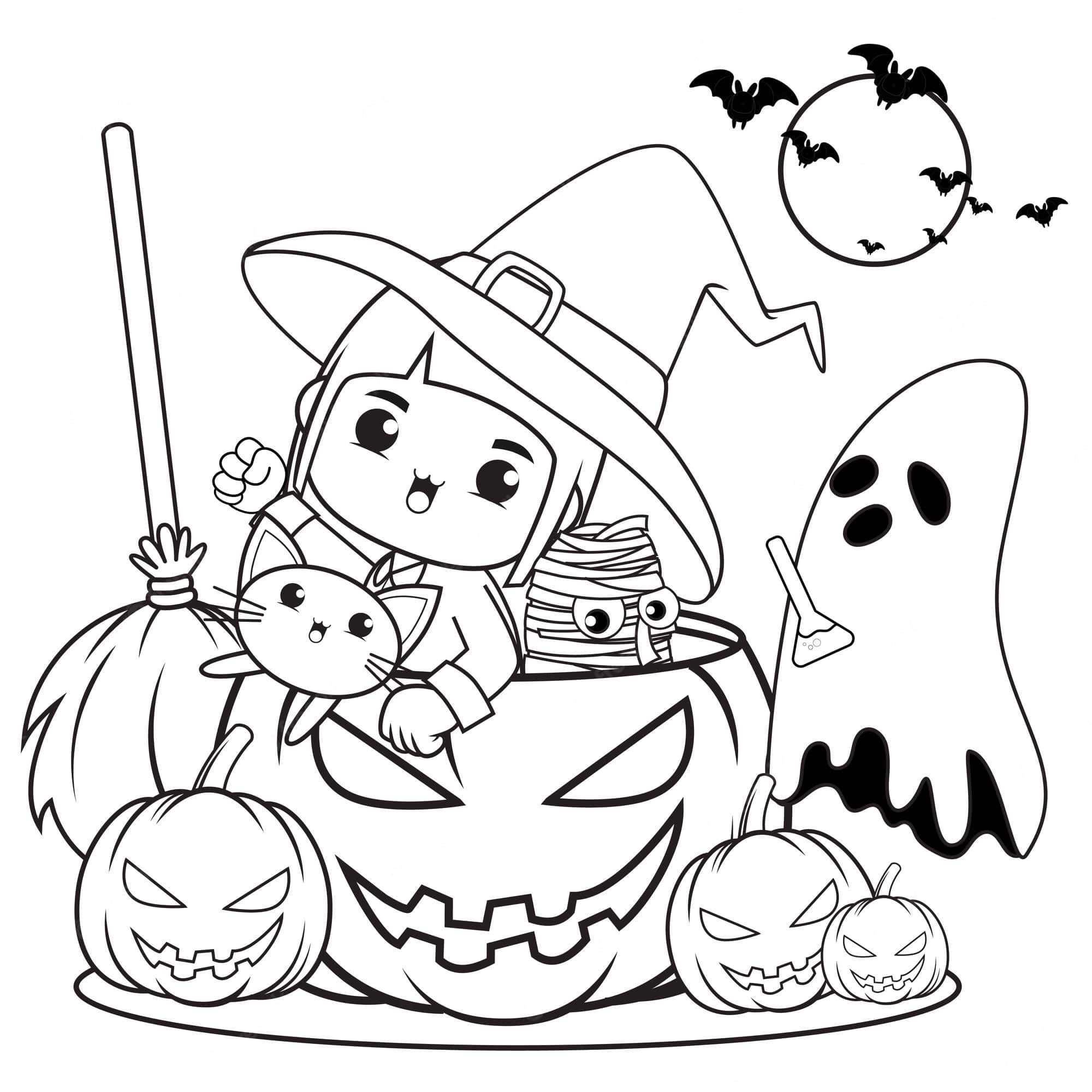 Cô gái phù thủy tô màu Halloween Hình nền