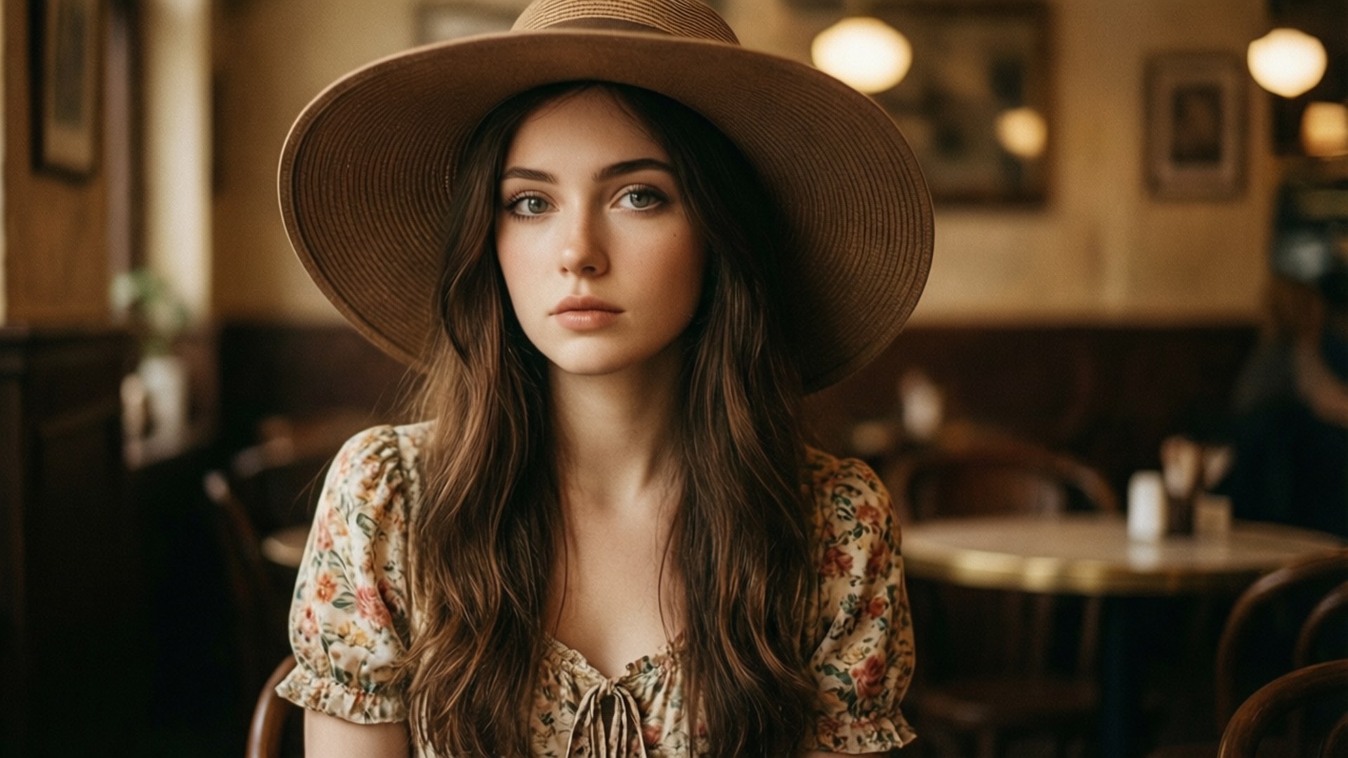 Cô Gái Quán Cà Phê Cổ Điển Hình nền
