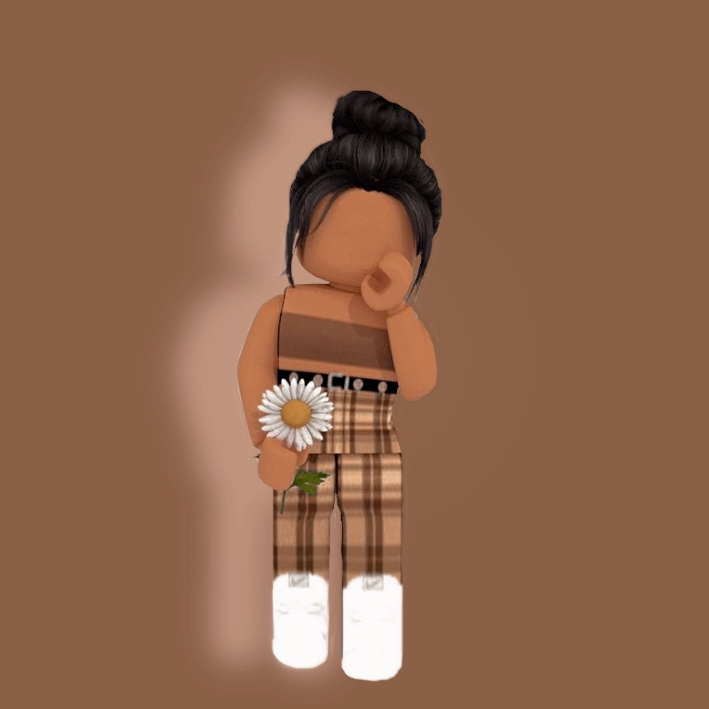 Cô gái Roblox phong cách thẩm mỹ với hoa trắng Hình nền