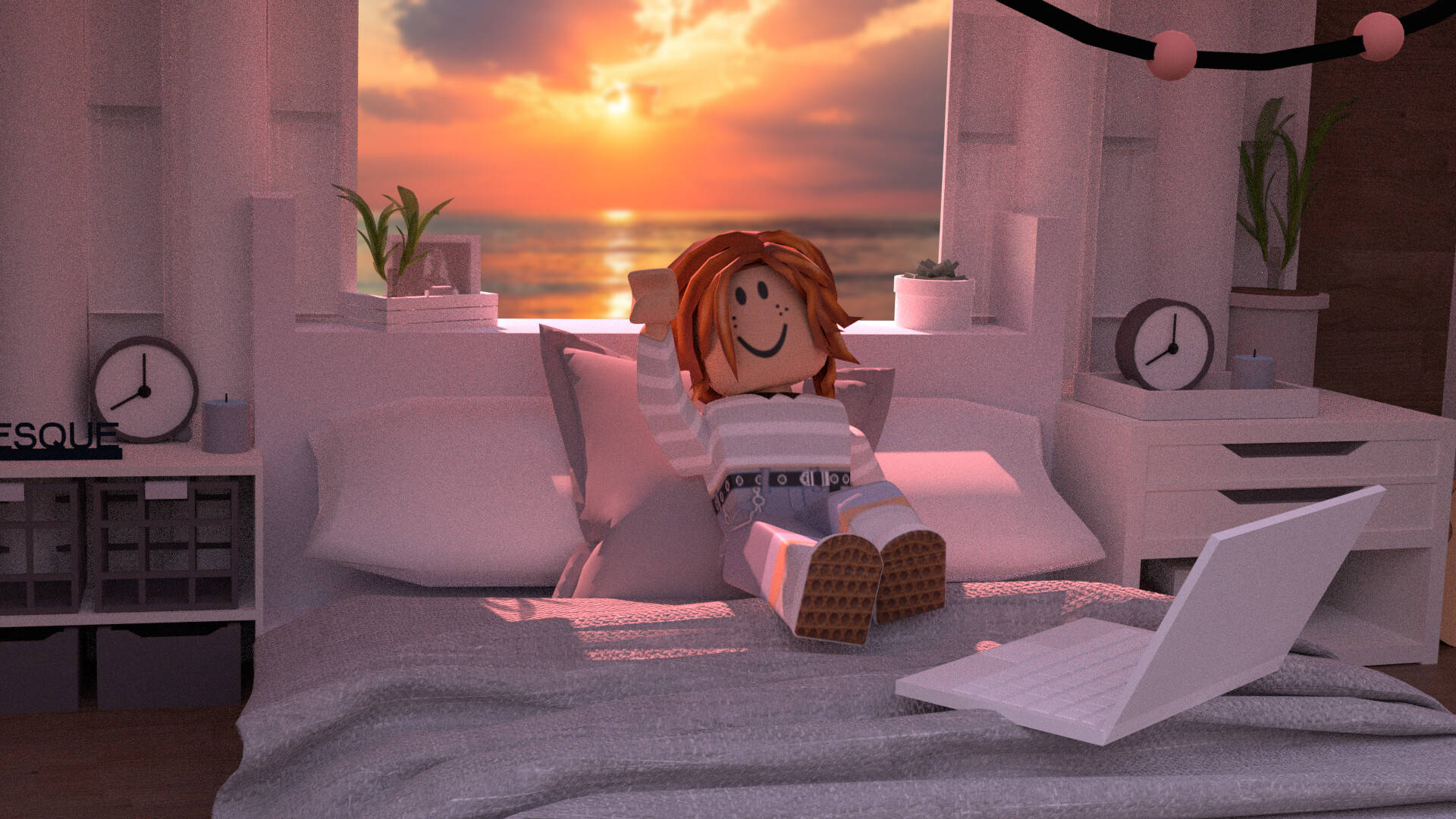 Cô Gái Roblox Thẩm Mỹ Trong Phòng Ngủ Trắng Hình nền