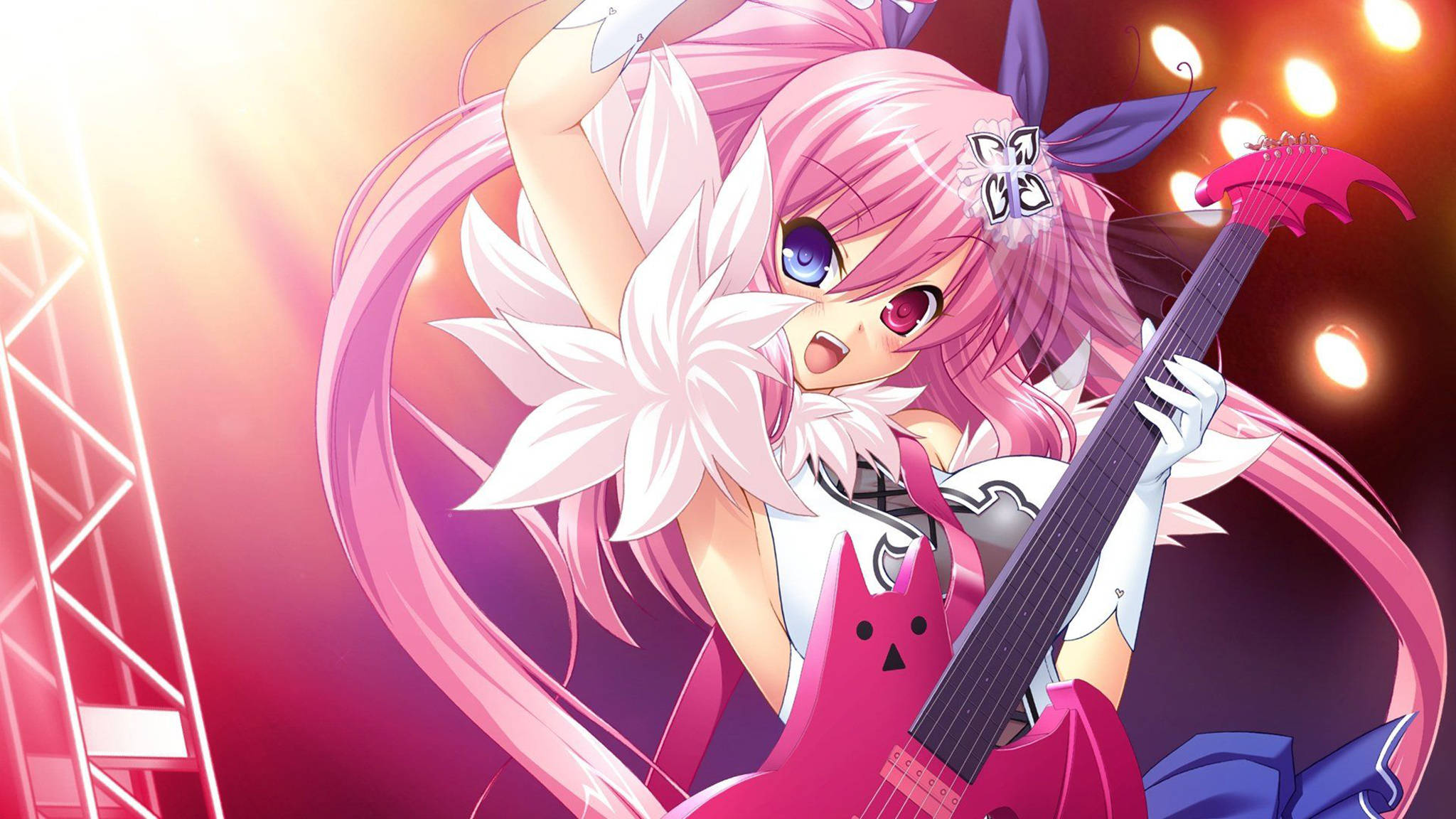 Cô gái Rockstar phong cách Anime màu hồng Hình nền