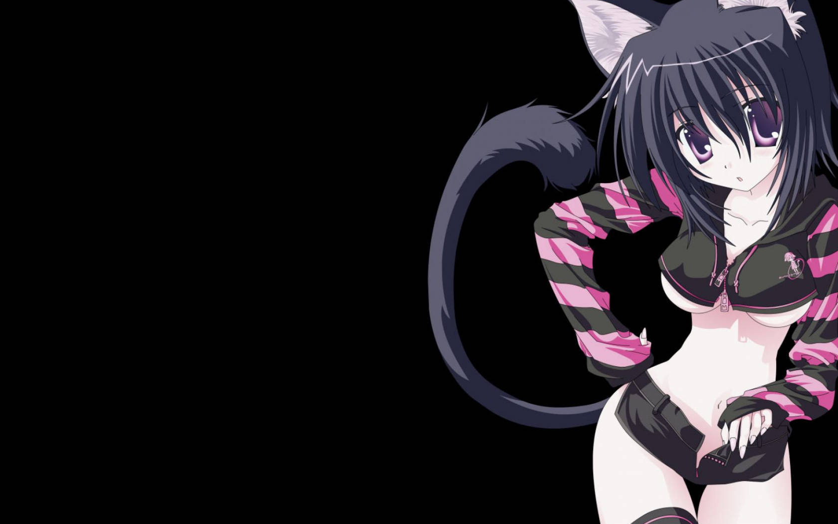 Cô gái sói anime đen dễ thương Hình nền