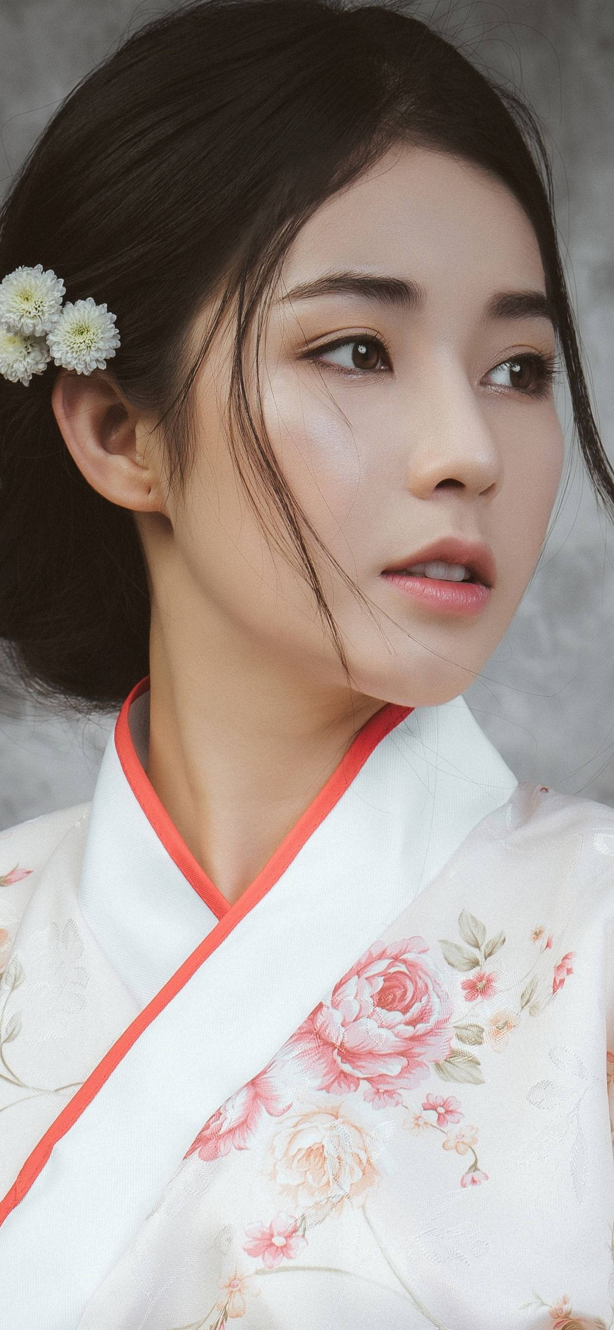 Cô gái Tokyo Nhật Bản trong Kimono trắng Hình nền