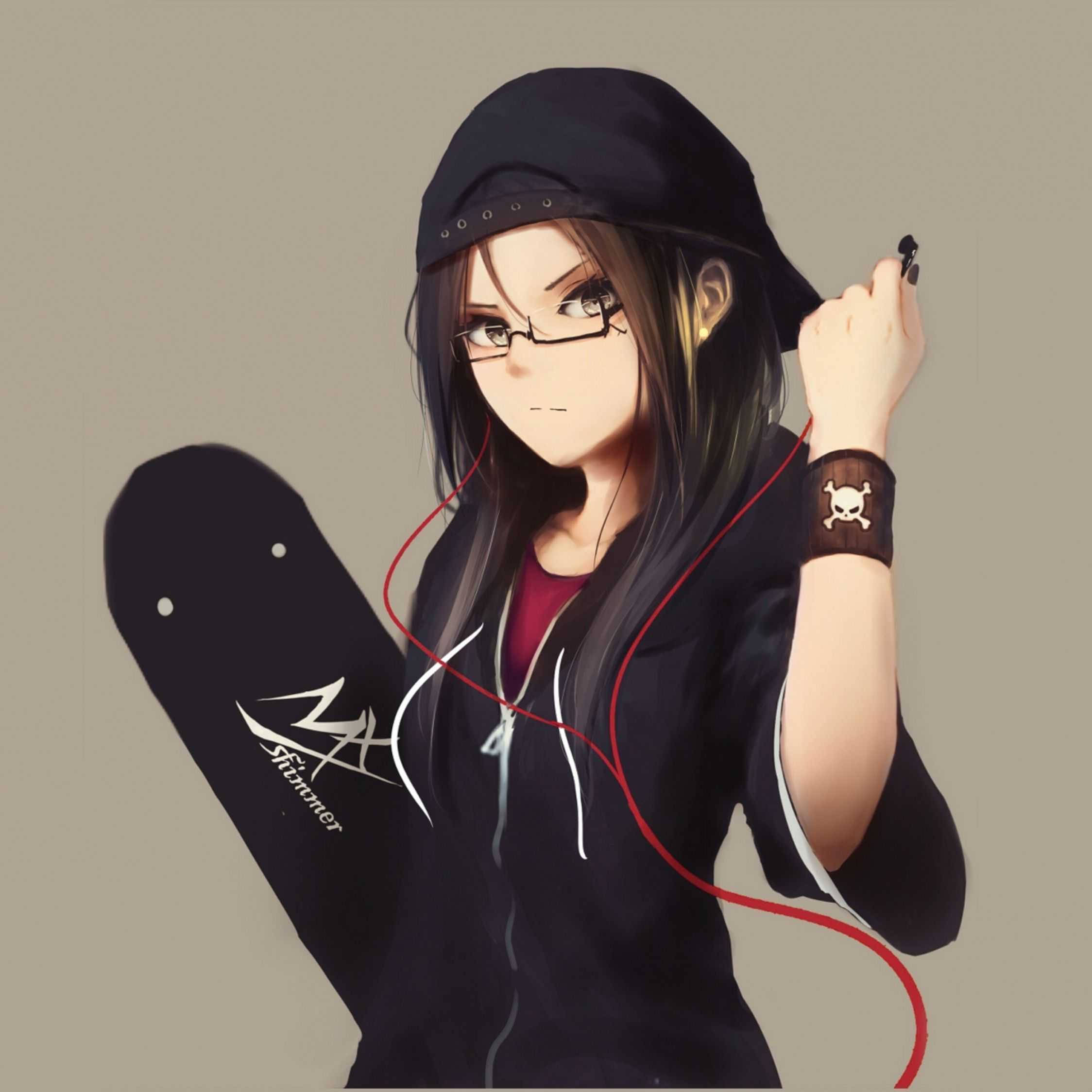 Cô gái tomboy cầm ván trượt phong cách Hình nền