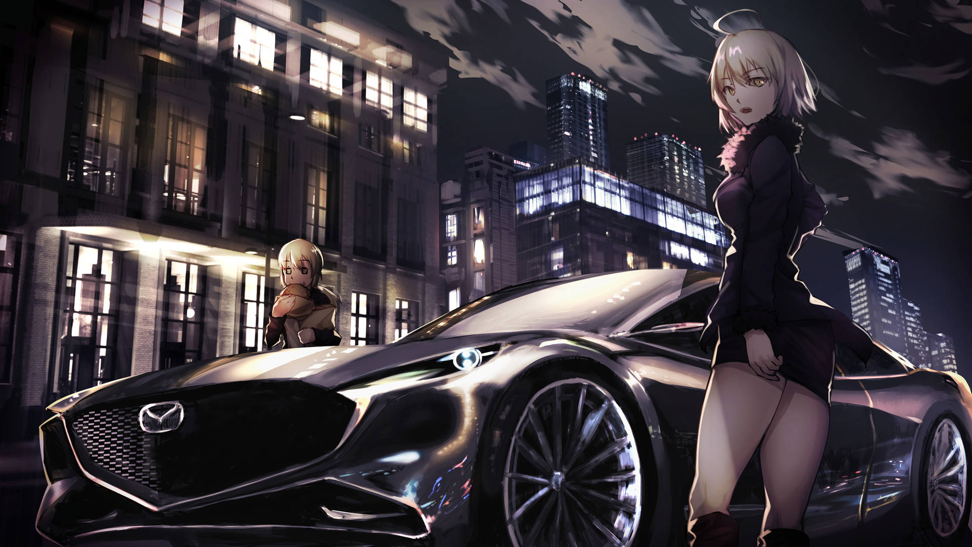 Cô gái và xe Mazda Anime Hình nền