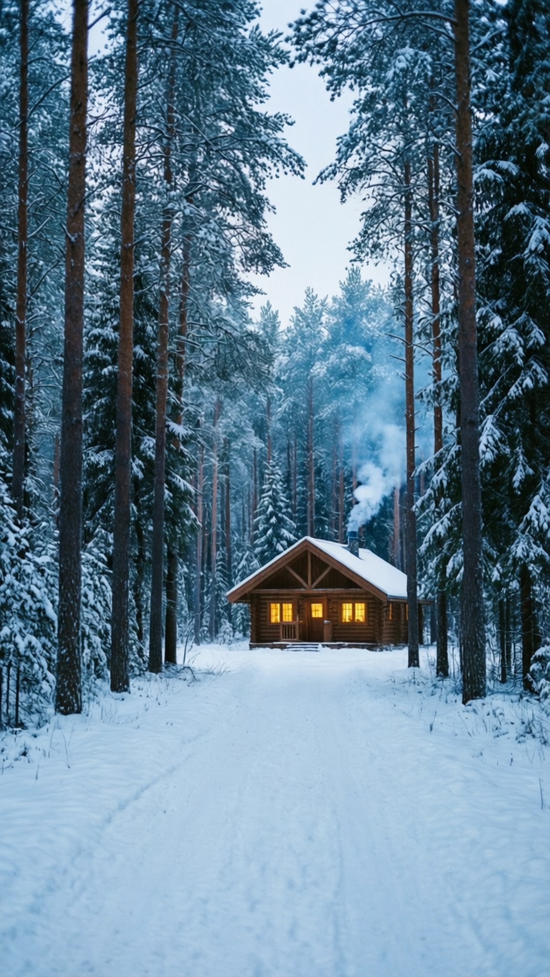 Con Đường Cabin Trong Rừng Tuyết Hình nền