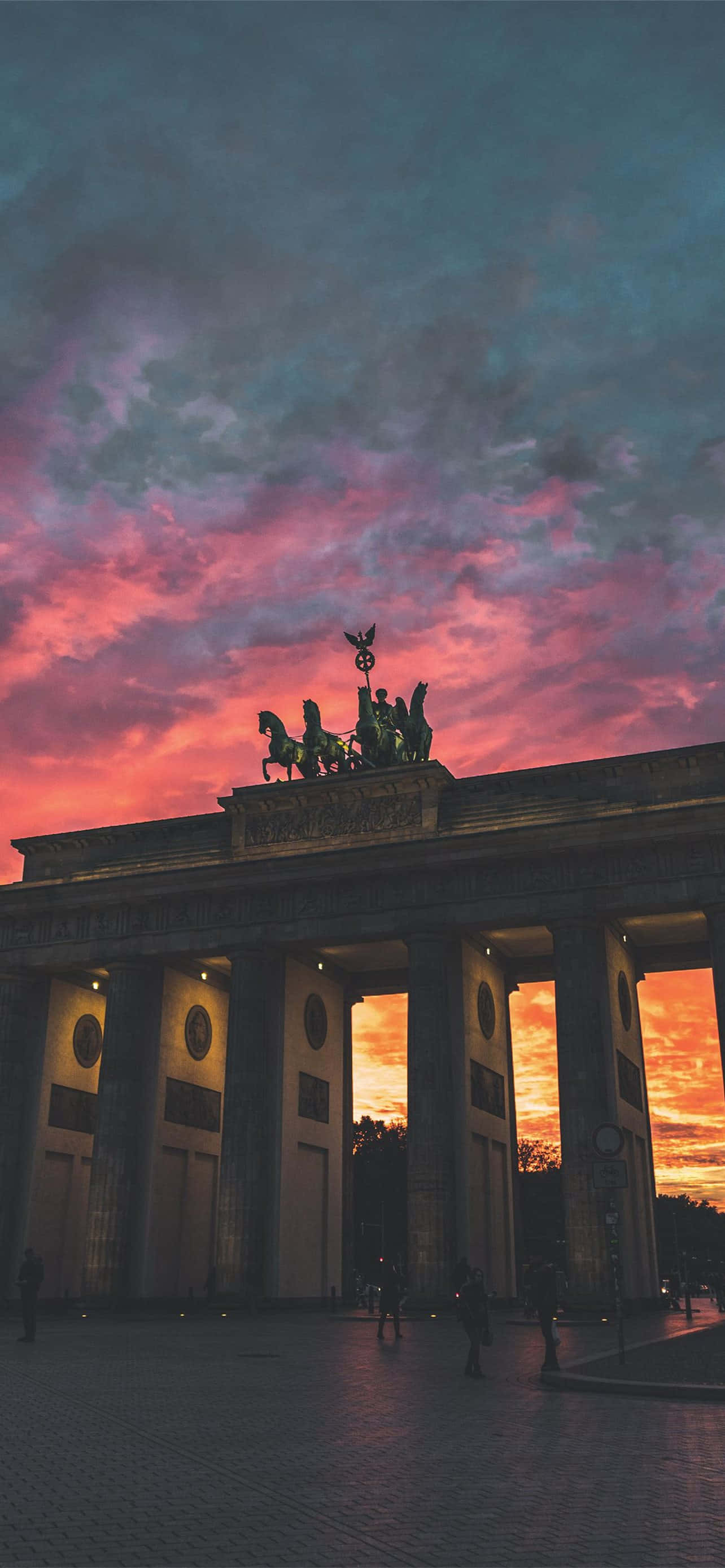 Cổng Brandenburg Quadriga Bầu Trời Hồng Cam Hình nền