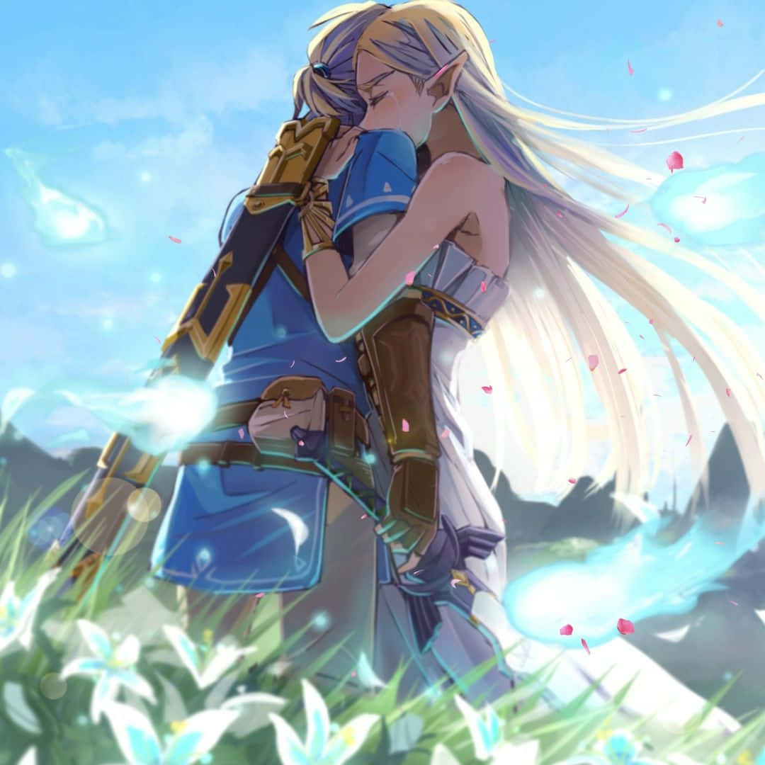 Công chúa Zelda và Link ôm nhau trong Botw Hình nền