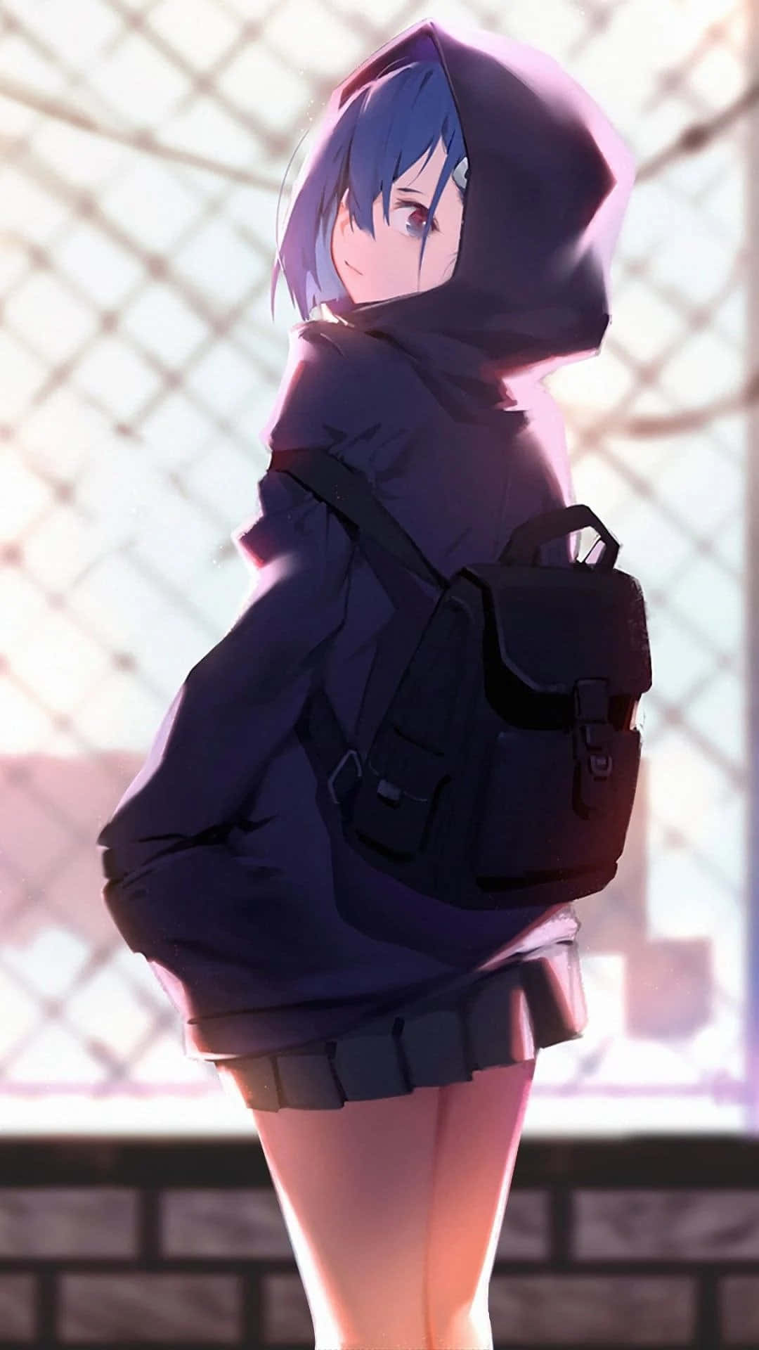 Cool và Thoải Mái: Cô Gái Anime Mặc Áo Hoodie Hình nền