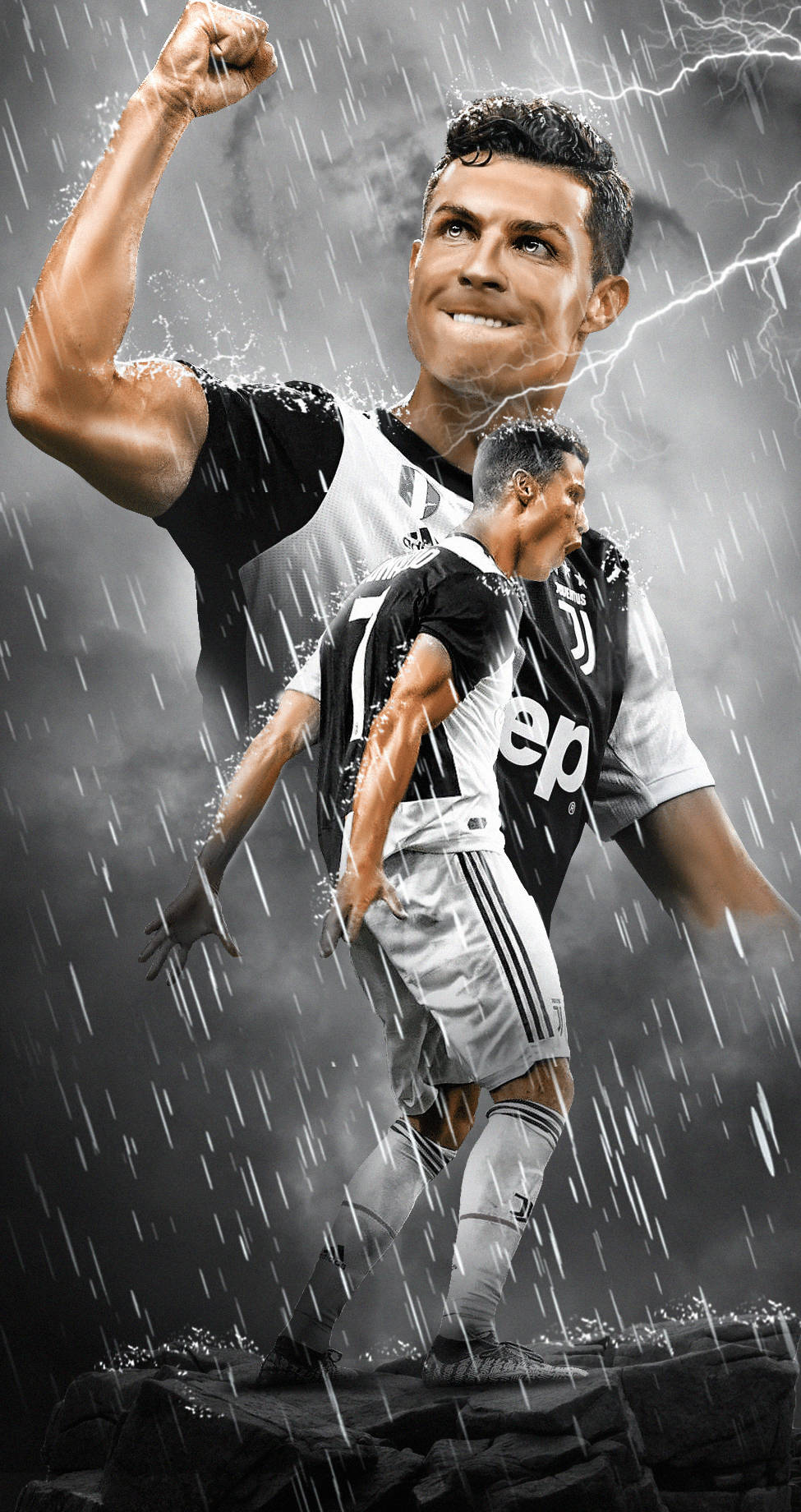 Cristiano Ronaldo - Siêu sao Juventus trong mưa, dành cho iPhone Hình nền