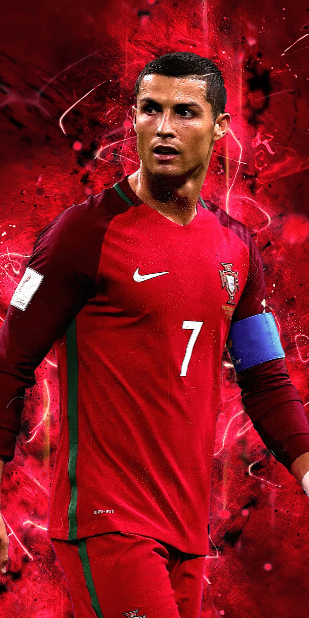 Cristiano Ronaldo tung cú sút mạnh mẽ trên sân cỏ Hình nền