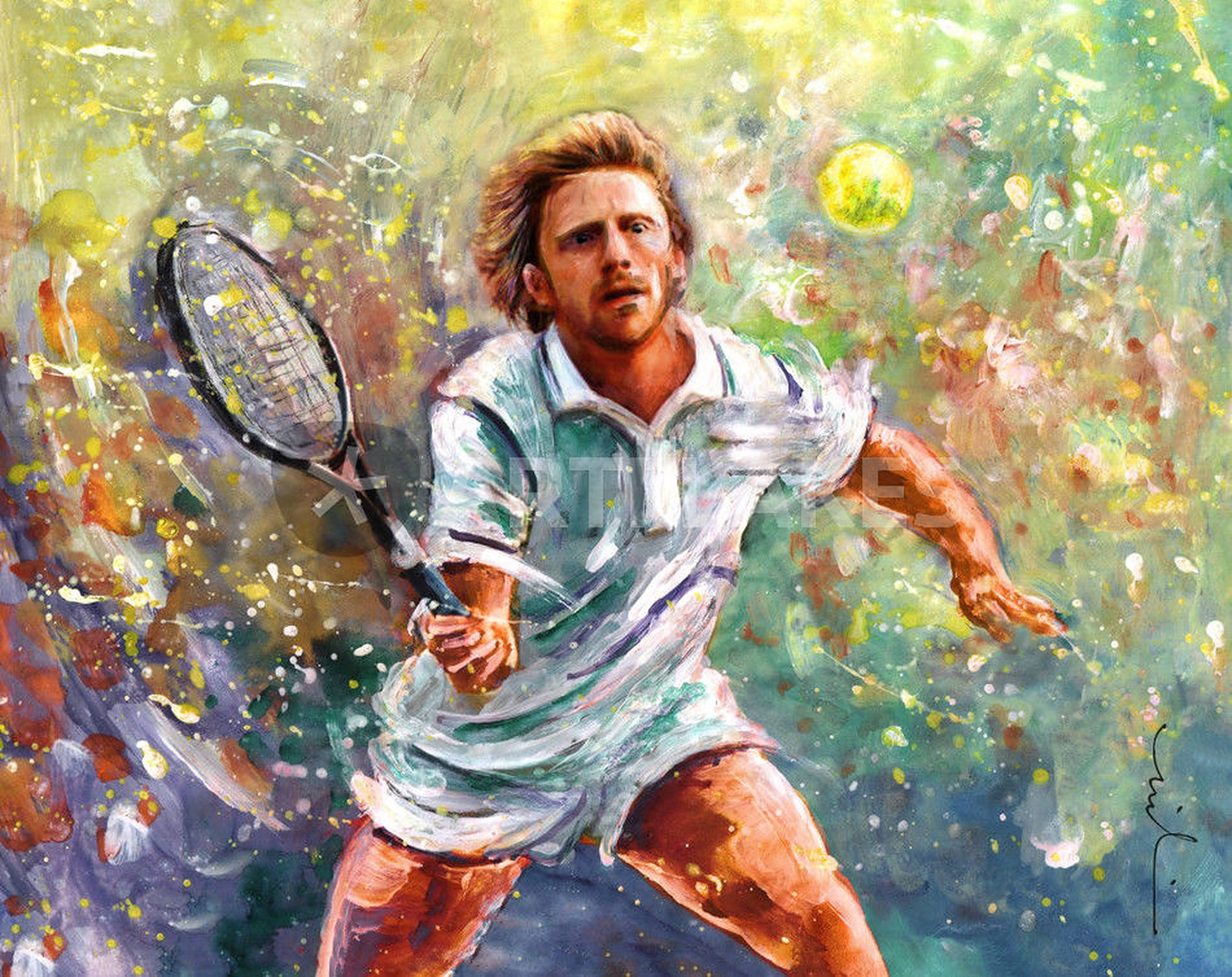 Cú Forehand Mạnh Mẽ Của Huyền Thoại Quần Vợt Boris Becker Hình nền
