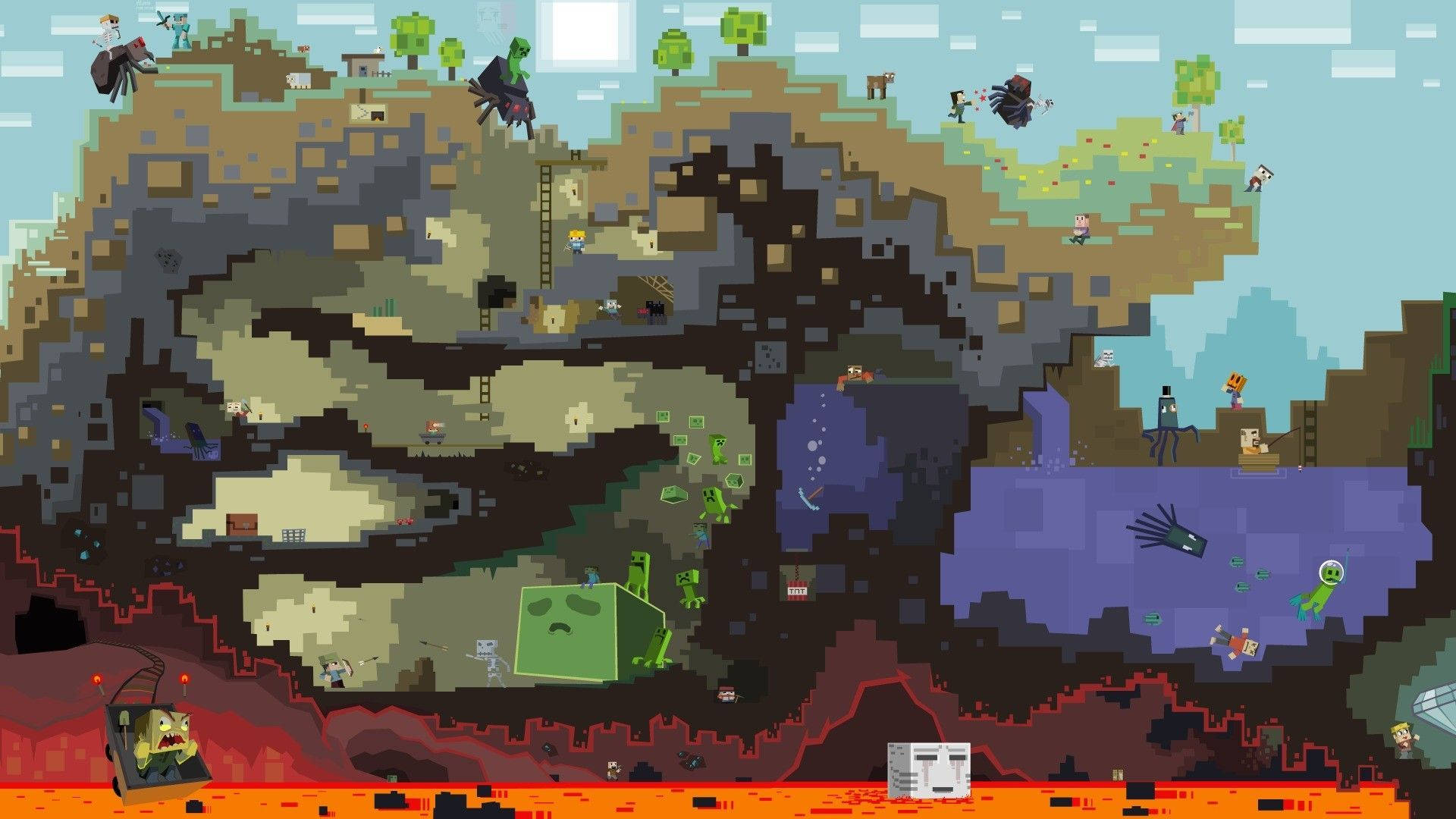 Cuộc Sống Dưới Lòng Đất Và Dưới Nước Trong Minecraft Hình nền