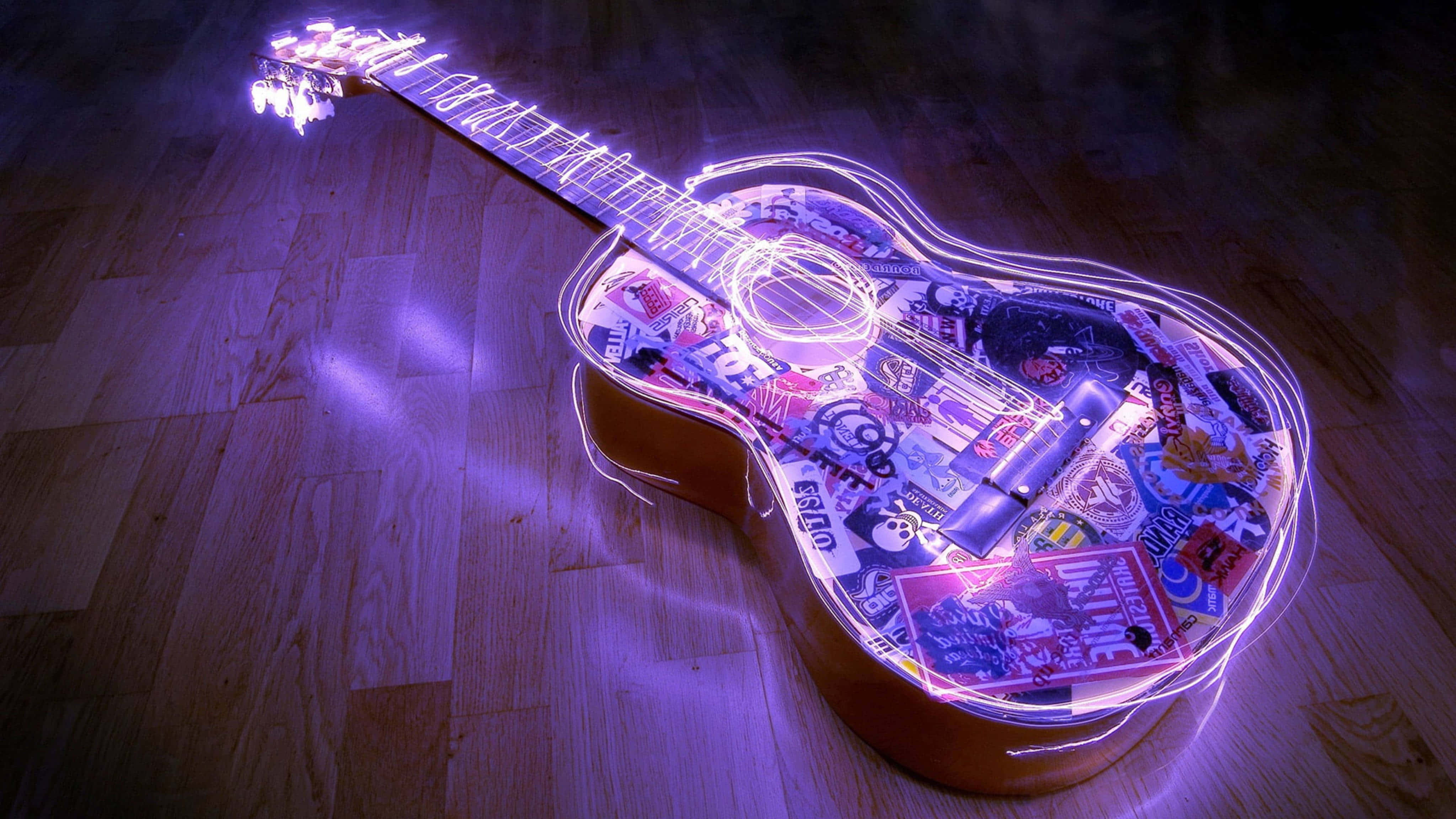 Đàn guitar nghệ thuật neon tím Hình nền