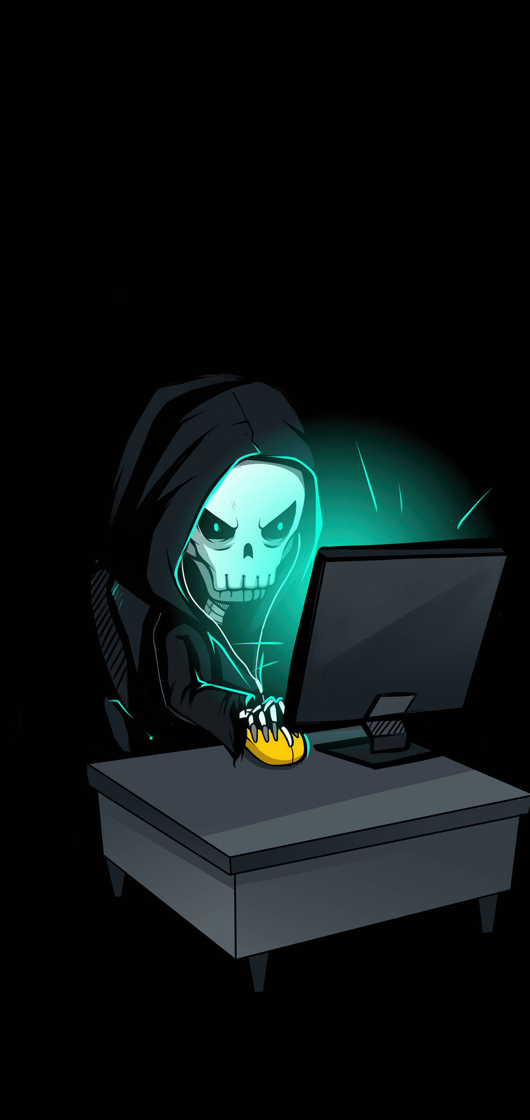 Đầu lâu đồ họa đang hack máy tính trên nền tối Android Hình nền