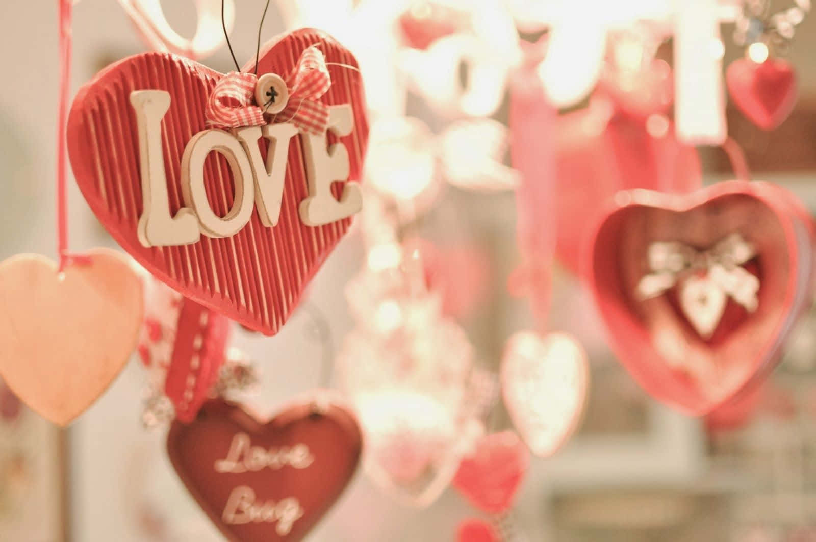 Dây Cờ Trái Tim Dễ Thương Màu Hồng Ngày Valentine Hình nền