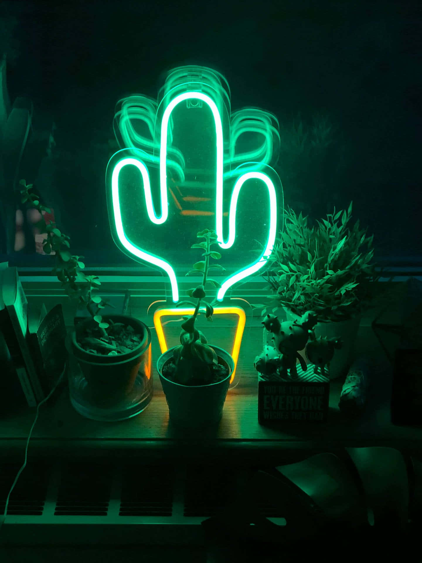 Đèn LED Xanh Hình Cây Xương Rồng Hình nền