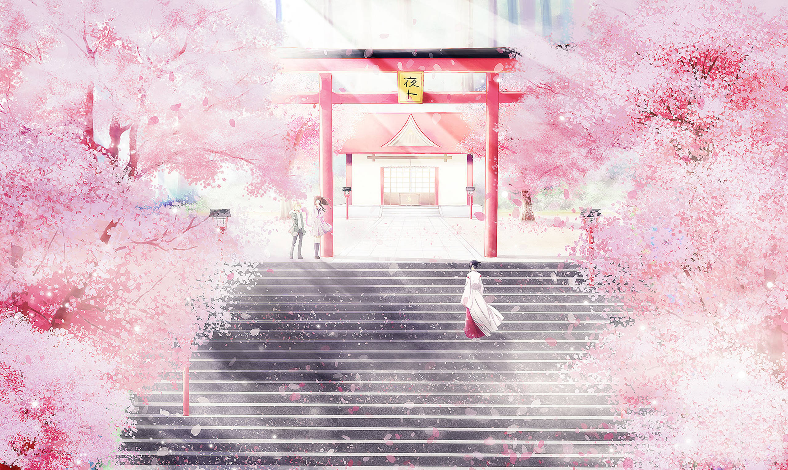 Đền Noragami Phong Cách Anime Màu Hồng Hình nền