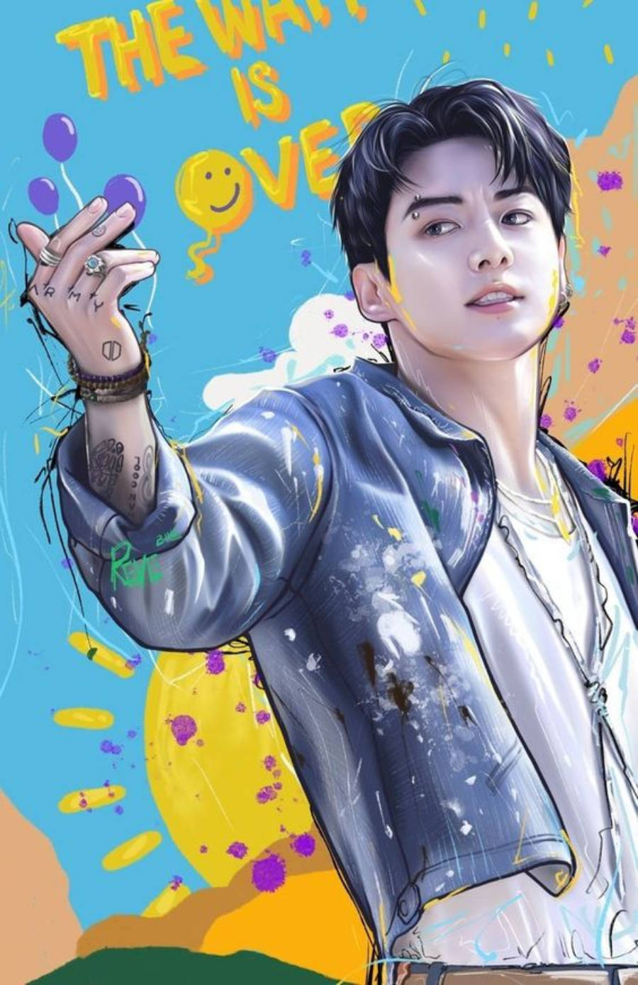 Điện thoại Anime Jungkook đầy màu sắc Hình nền