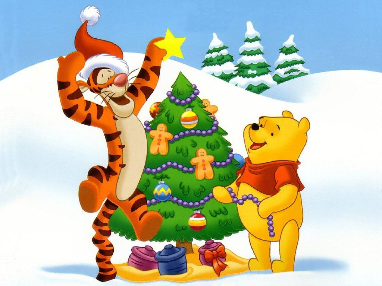 Disney Winnie The Pooh trang trí cây thông Noel Hình nền